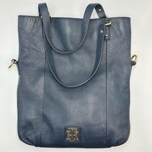 Tommy Hilfiger Blue Leather Handbag Large Tote Double Handle No Crossbody Strap